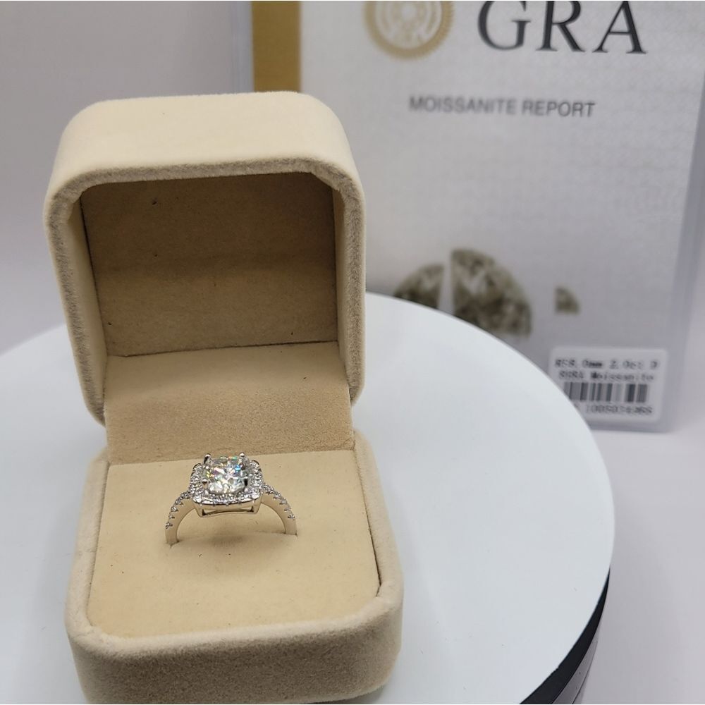 Certified 2Ct Moissanite Engagement Ring 925 Sterling Silver Size 7 New